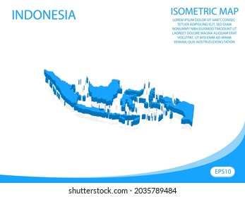 Vector moderno isométrico del mapa azul de Indonesia. fondo blanco de elementos para mapa de concepto fácil de editar y personalizar. Pasos 10
