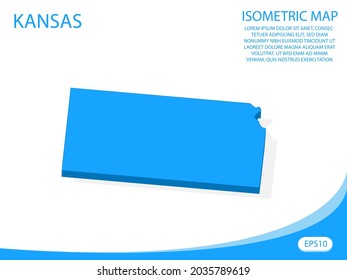 Vector moderno isométrico del mapa azul de Kansas. fondo blanco de elementos para mapa de concepto fácil de editar y personalizar. Pasos 10