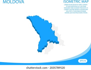 Vector moderno isométrico del mapa azul de Moldavia. fondo blanco de elementos para mapa de concepto fácil de editar y personalizar. Pasos 10