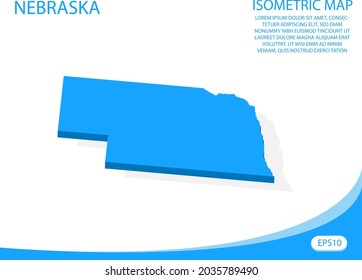 Vector moderno isométrico del mapa azul de Nebraska. fondo blanco de elementos para mapa de concepto fácil de editar y personalizar. Pasos 10