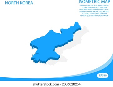 Vector moderno isométrico del mapa azul de Corea del Norte. fondo blanco de elementos para mapa de concepto fácil de editar y personalizar. Pasos 10