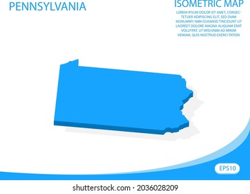 Vector moderno isométrico del mapa azul de Pennsylvania. fondo blanco de elementos para mapa de concepto fácil de editar y personalizar. Pasos 10