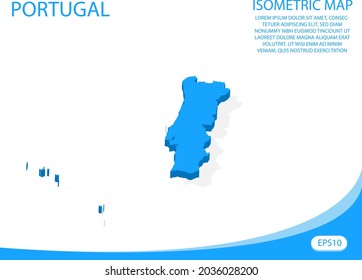 Vector moderno isométrico del mapa azul de Portugal. fondo blanco de elementos para mapa de concepto fácil de editar y personalizar. Pasos 10
