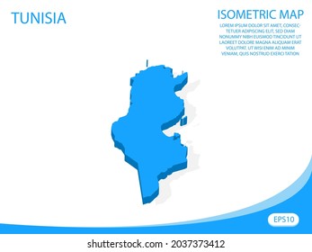 Vector moderno isométrico del mapa azul de Túnez. fondo blanco de elementos para mapa de concepto fácil de editar y personalizar. Pasos 10