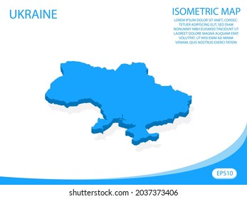 Moderne Vektorisometrie der Ukraine blauen Karte. Elemente weißer Hintergrund für eine leicht zu bearbeitende und anpassende Konzeptkarte. eps10