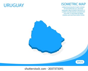 Vector moderno isométrico del mapa azul de Uruguay. fondo blanco de elementos para mapa de concepto fácil de editar y personalizar. Pasos 10