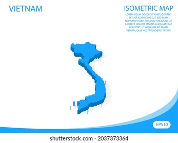 Vector moderno isométrico del mapa azul de Vietnam. fondo blanco de elementos para mapa de concepto fácil de editar y personalizar. Pasos 10