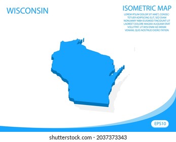 Modern vector isometric of Wisconsin blue map. elements white background for concept map easy to edit and customize. eps 10
