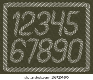 Modern vector italic rounded digits, funky numerals collection created using guilloche pattern, microprint elegant tracery. Can be used for logo creation in banking 