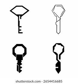 Modern vector key icons with polygonal and angular styles. Great for security, access, or digital lock concepts in minimalist designs.