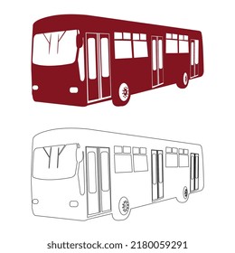 Modern Vector Layout Of Of A Red Vintage Bus, Hippie Vintage Bus, Retro Car Ad Art Illustration, Doodle Or Hand Drawn, Vintage Bus Illustrations - Retro 