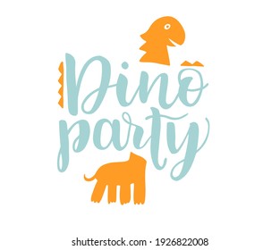 Grabado vectorial moderno en el estilo de caligrafía de pincel. Texto dibujado a mano por el partido Dino. Ilustración para camisetas de guardería, ropa para niños, tela, logo, invitación, afiche, tarjeta.