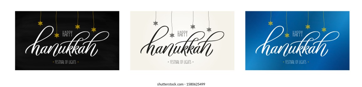 Modern vector lettering. Hand-drawn letters. Hanukkah banner design. Isolated vector illustration. Graphic design. Happy Hanukkah.