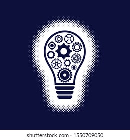 Modern vector light bulb icon with gear wheels