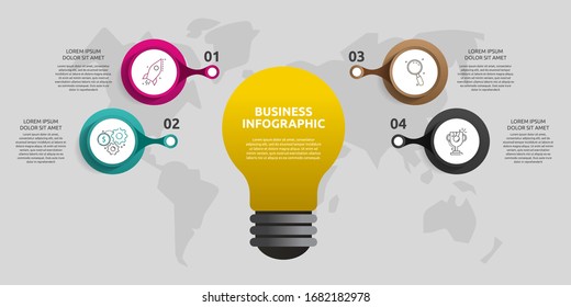 Infografiken der modernen Vektorillustration. Business Template mit Kreise und vier Stufen. Erfolgskonzept für Graphen, Präsentation, Zyklusdiagramm, Diagramm, Web, App