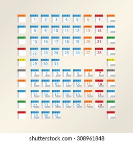 Modern vector lillustration of brightness colorful calendar day by day