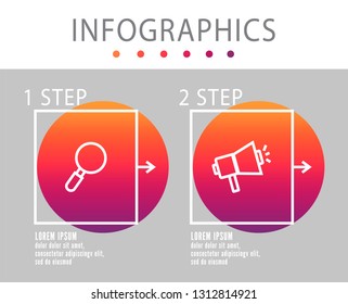 Modern vector line 3D illustration. Infographic circles template with two elements, squares, icons. Designed for business, presentations, web design, interface, workflow layout, diagrams with 2 steps.