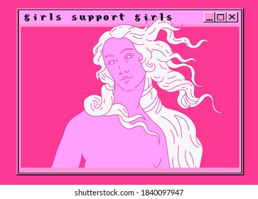 Modern vector line art Illustration of the Venus or Aphrodite Goddess  in doodle sketch style. Vaporwave style collage for poster or cover design.