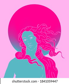 Modern vector line art Illustration or the Venus or Aphrodite Goddess  in doodle sketch style. Poster about Feminism and Woman Power issues.