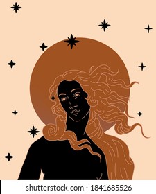 Modern vector line art Illustration or the Venus or Aphrodite Goddess  in doodle sketch style.