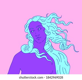 Modern vector line art Illustration or the Venus or Aphrodite Goddess  in doodle sketch style.