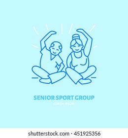 Modern Vector Line Icon Of Gymnastics. Senior Sport Group Linear Logo. Outline Symbol For Elderly Leisure. Old Men Fitness Design Element For Sites, Clubs. Health Care Logotype, Sport Sign.