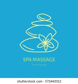 Modern vector line icon of hot stone thai massage. Spa salon service linear logo.