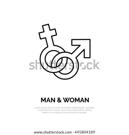 Modern vector line icon of male and female. Gender linear logo. Outline sex symbol for stores. Relationship design element for sites, shops. Man, woman business logotype, couple sign.
