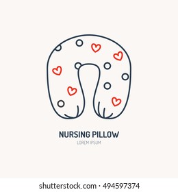 Modern Vector Line Icon Of Nursing Pillow. Linear Illustration Of Comfortable Sleep In Travel. Healthy Breastfeeding Pad.