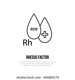 Modern vector line icon of rhesus factor. Blood test linear logo. Outline symbol for laboratory. Medical design element for sites, hospitals. Hematology business logotype, Rh-factor sign.