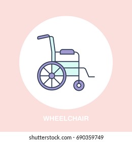 Modern Vector Line Icon Of Wheelchair. Disabled People Help Linear Logo. Outline Symbol For Handicapped. Special Needs Design Element For Site, Poster. Medical Equipment Business Logotype, Street Sign
