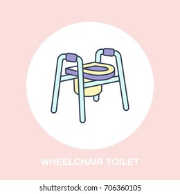 Modern vector line icon of wheelchair toilet. Disabled people help linear logo. Outline symbol for special needs. Medical equipment business logotype.