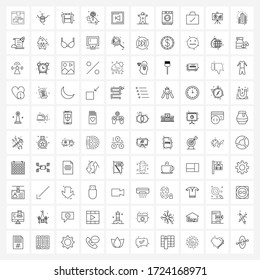 Ilustración moderna de línea vectorial de 100 iconos de línea sencillos de innovación; creativo; día de San Valentín; bulbo; ilustración del vector cocinero