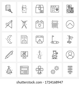 Modern Vector Line Illustration of 25 Simple Line Icons of speaker; music; box; monitor; diamond Vector Illustration