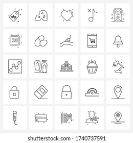 Modern Vector Line Illustration of 25 Simple Line Icons of electronics; speaker; heart; remove; music Vector Illustration