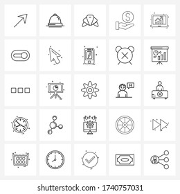 Moderne Vector Line Illustration von 25 einfachen Line-Icons für Schaltflächen; Diagramm Backwaren; Laptop; Kredite Vector Illustration