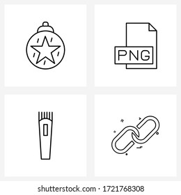 Modern Vector Line Illustration of 4 Simple Line Icons of snowball; trimmer; balls; format; barber Vector Illustration