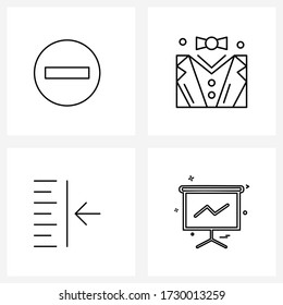 Modern Vector Line Illustration of 4 Simple Line Icons of essential; board; tuxedo; indent; presentation Vector Illustration