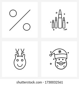 Ilustración moderna de líneas vectoriales de 4 iconos de línea simples de porcentaje; cara; bala; arma; Ilustración vectorial de cláusula Santa