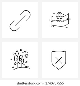 Modern Vector Line Illustration of 4 Simple Line Icons of link; nature; navigation; trees; close Vector Illustration