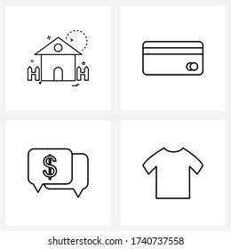 Modern Vector Line Illustration of 4 Simple Line Icons of home; chat; house; bank; money Vector Illustration
