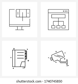 Modern Vector Line Illustration of 4 Simple Line Icons of monitor; book ; web; chart; camera Vector Illustration