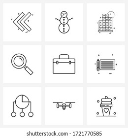 Modern Vector Line Illustration of 9 Simple Line Icons of money bag; suitcase; Santa clause; find; search Vector Illustration