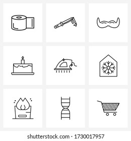 Ilustración moderna de la línea de vectores de 9 iconos simples de línea de matorral; cepillado; pelos; pincel; Ilustración de vectores de consumo