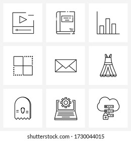 Ilustración moderna de 9 iconos simples de línea de mensaje; elemento; posiciones; celda; Ilustración de todos los vectores
