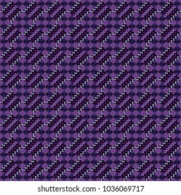 Modern vector linear ornament. Regularly repeating tiles grids with violet, purple and black dots, polygons, hexagons, rhombuses, difficult polygonal outline shapes. Stylish geometric seamless pattern
