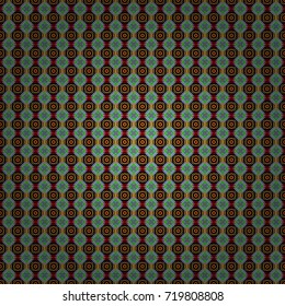 Modern vector linear ornament. Regularly repeating tiles grids with black, green and yellow dots, polygons, hexagons, rhombuses, difficult polygonal outline shapes. Stylish geometric seamless pattern.