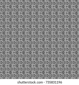 Modern vector linear ornament. Regularly repeating tiles grids with gray, black and white dots, polygons, hexagons, rhombuses, difficult polygonal outline shapes. Stylish geometric seamless pattern.