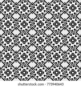 Modern vector linear ornament. Regularly repeating tiles grids with gray, black and white dots, polygons, hexagons, rhombuses, difficult polygonal outline shapes. Stylish geometric seamless pattern.