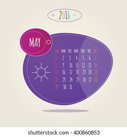 Modern vector lllustration of brightness colorful calendar May 2016